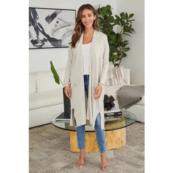 MILIO MILANO MODAL CARDIGAN ivory open duster cardigan sweater large - Picture 2 of 12